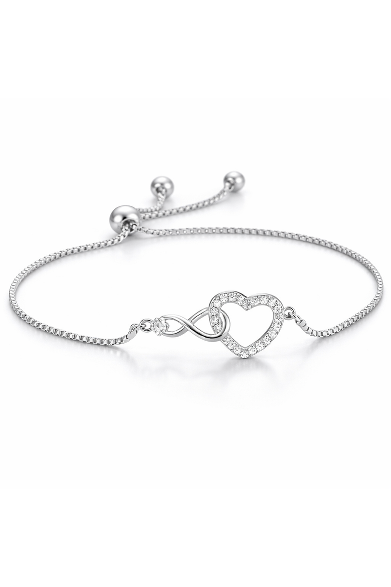 Crystal Infinity Heart Adjustable Bracelet, Main, color, Silver