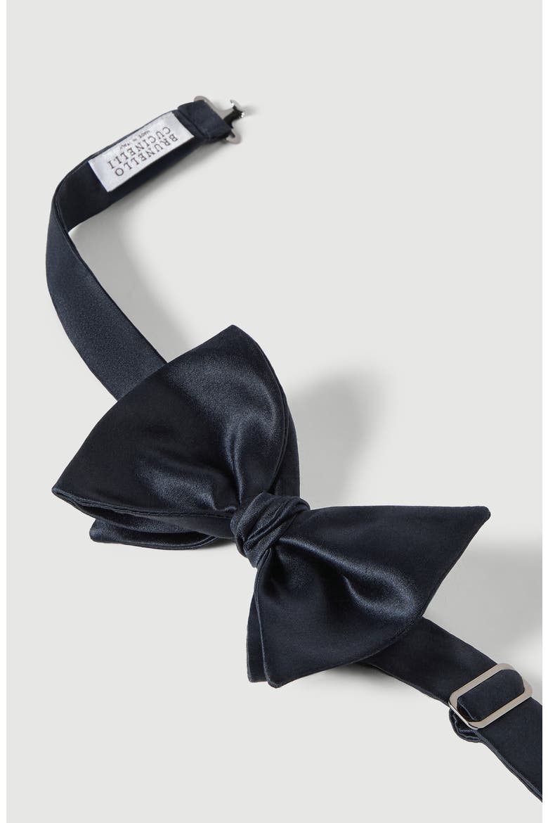 Cotton and silk satin bow tie, Alternate, color, Navy Blue