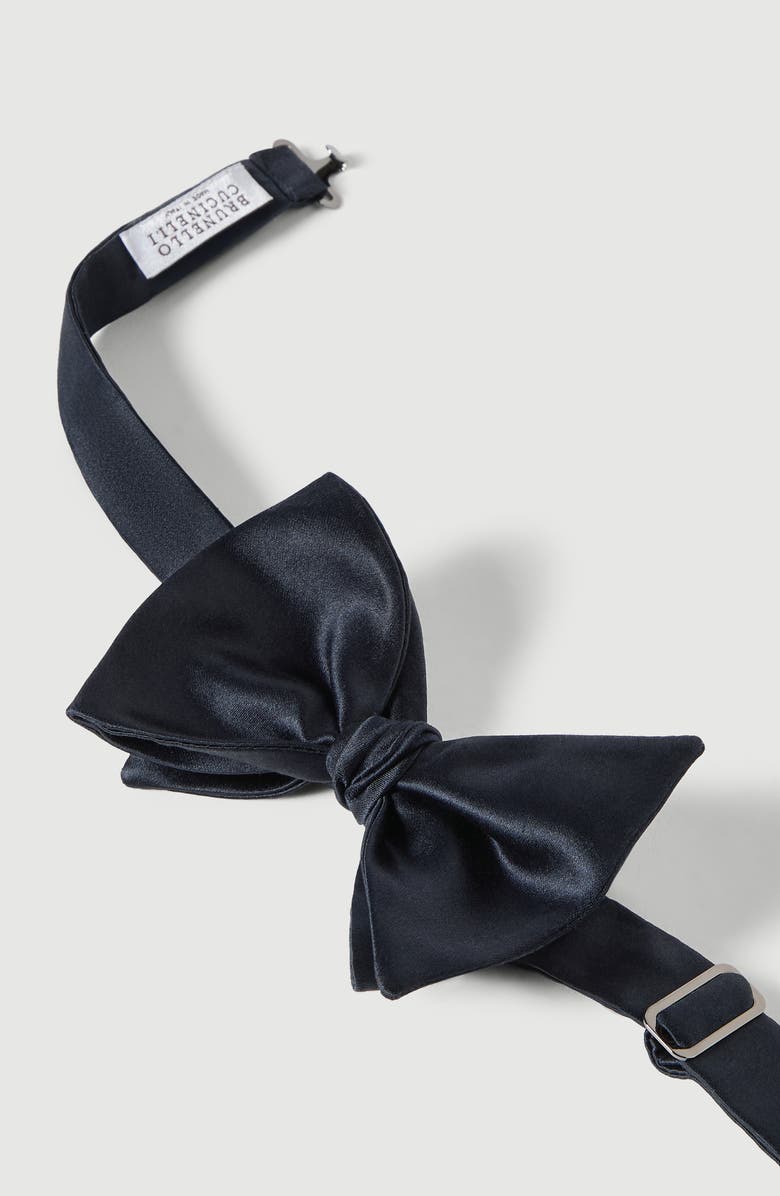 Brunello Cucinelli Cotton and silk satin bow tie, Alternate, color, Navy Blue