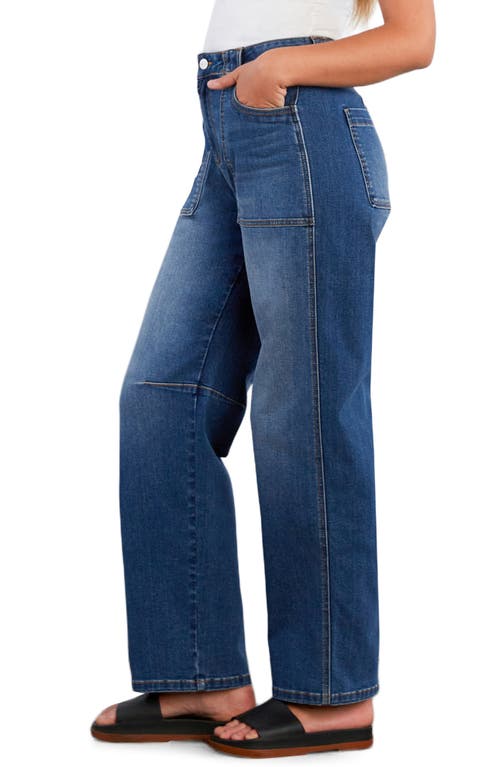 Hint Of Blu Patch Pocket Straight Leg Jeans In Blue