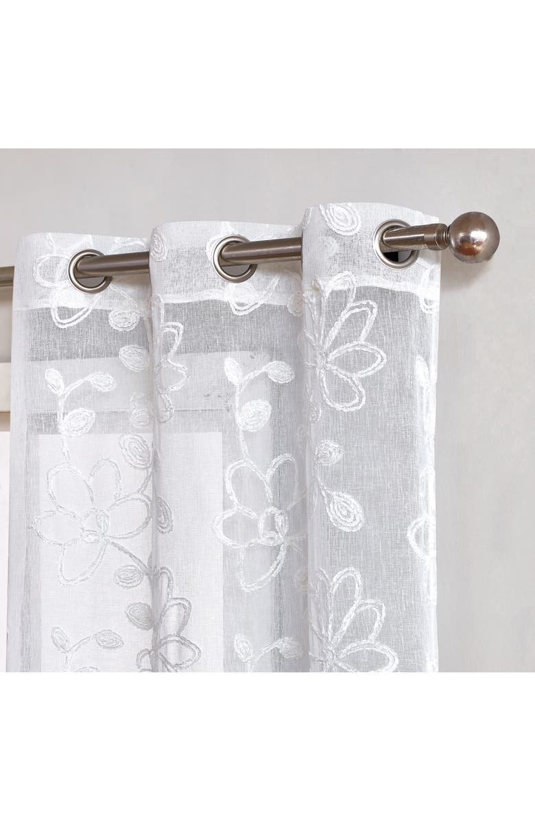 DAINTY HOME Rita Floral Set of 2 Sheer Panel Curtains, Alternate, color, White