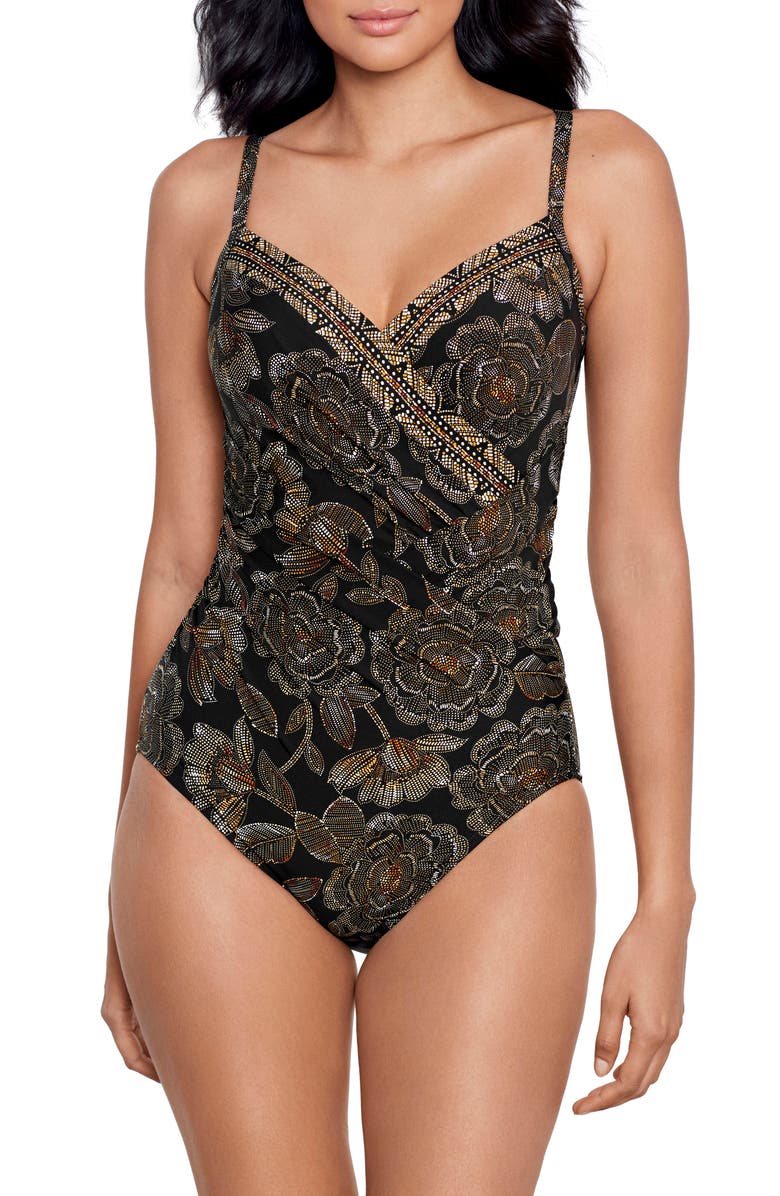 Miraclesuit<sup>®</sup> Petal Pusher Gali One-Piece Swimsuit, Main, color, Black/ Multi