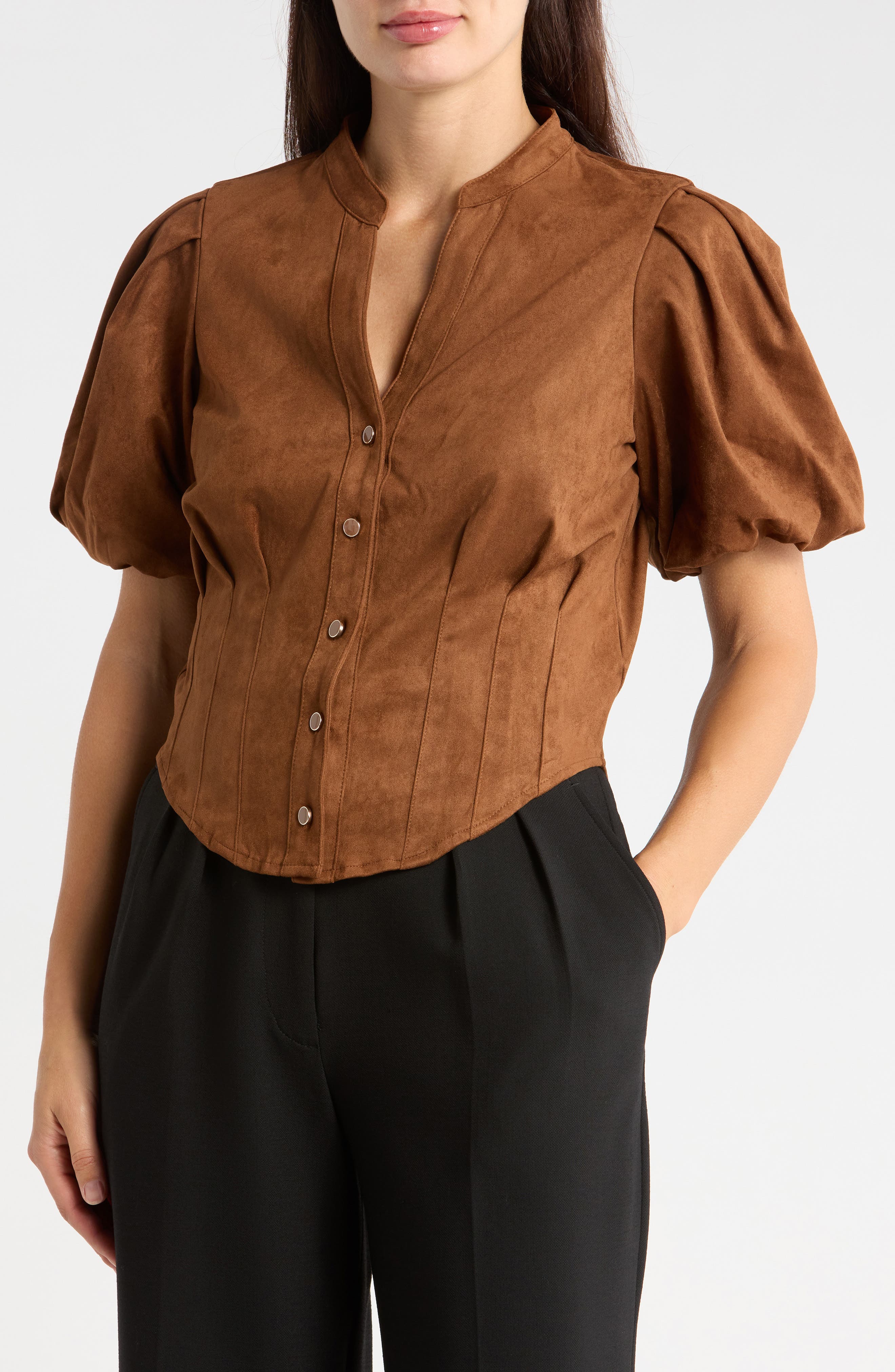 Puff Sleeve Faux Suede Shirt