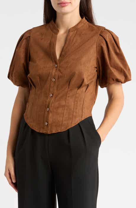 Puff Sleeve Faux Suede Shirt