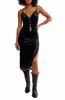 Free People Raise A Toast Velvet & Lace Midi Slipdress