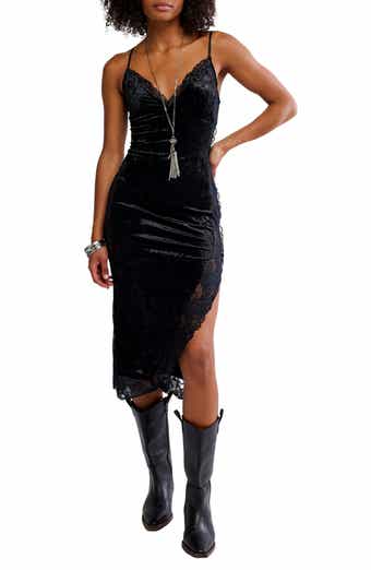 Free People Raise A Toast Velvet & Lace Midi Slipdress