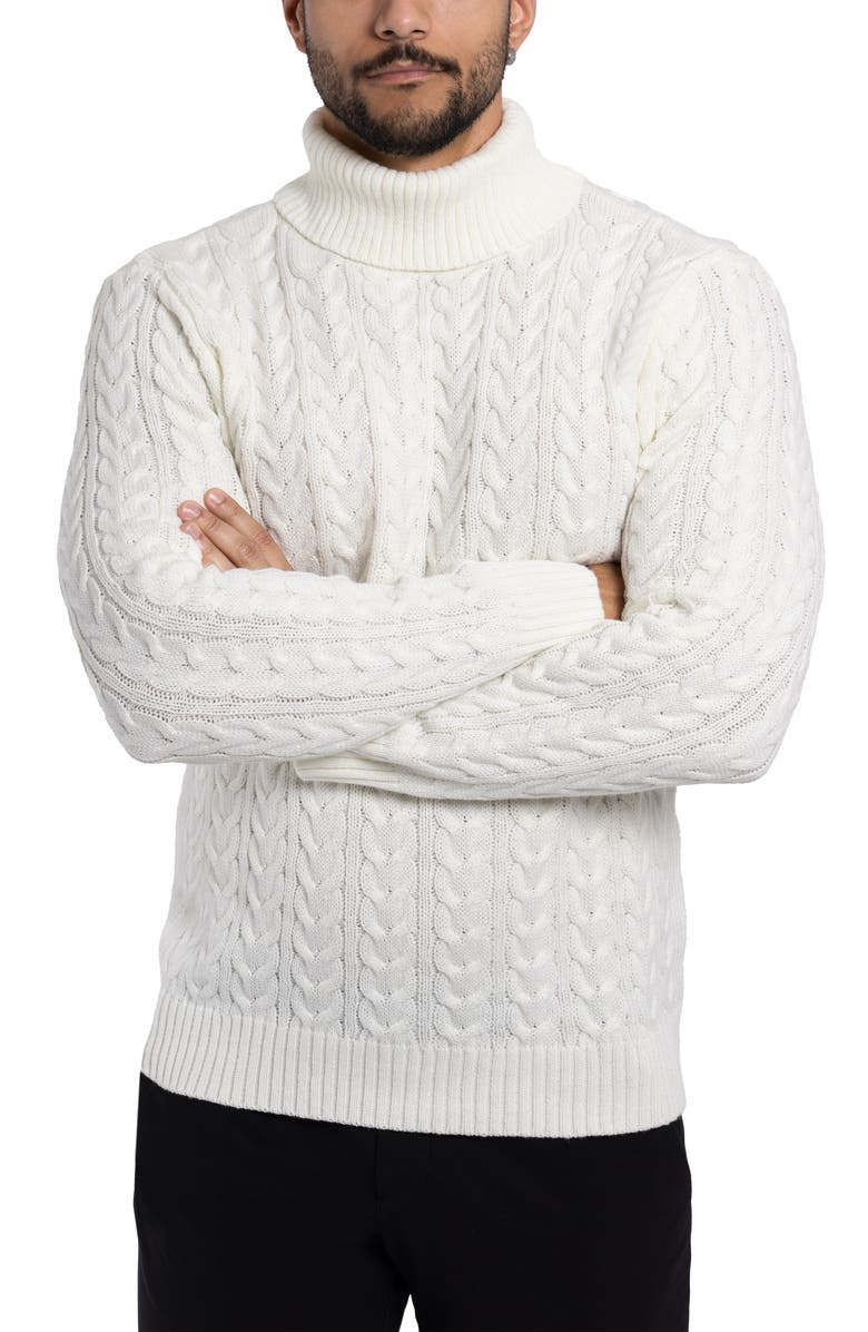 XRAY Cable Knit Turtleneck Sweater, Alternate, color, Cream