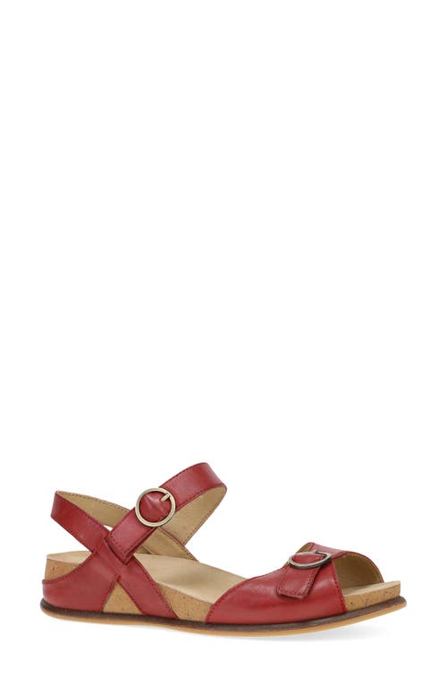 Dansko Candace Ankle Strap Wedge Sandal In Red Burnished Nappa