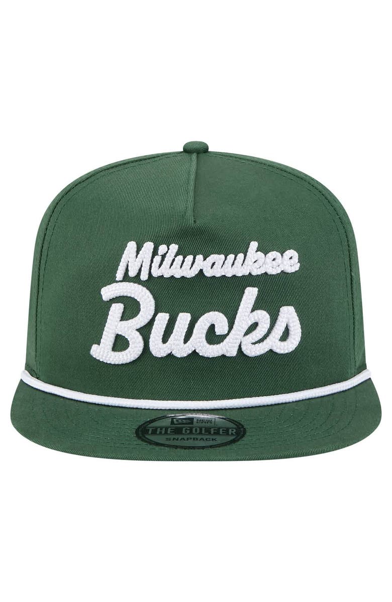 New Era Men's New Era Hunter Green Milwaukee Bucks Team Text Golfer Snapback Hat, Alternate, color, Hunter Green