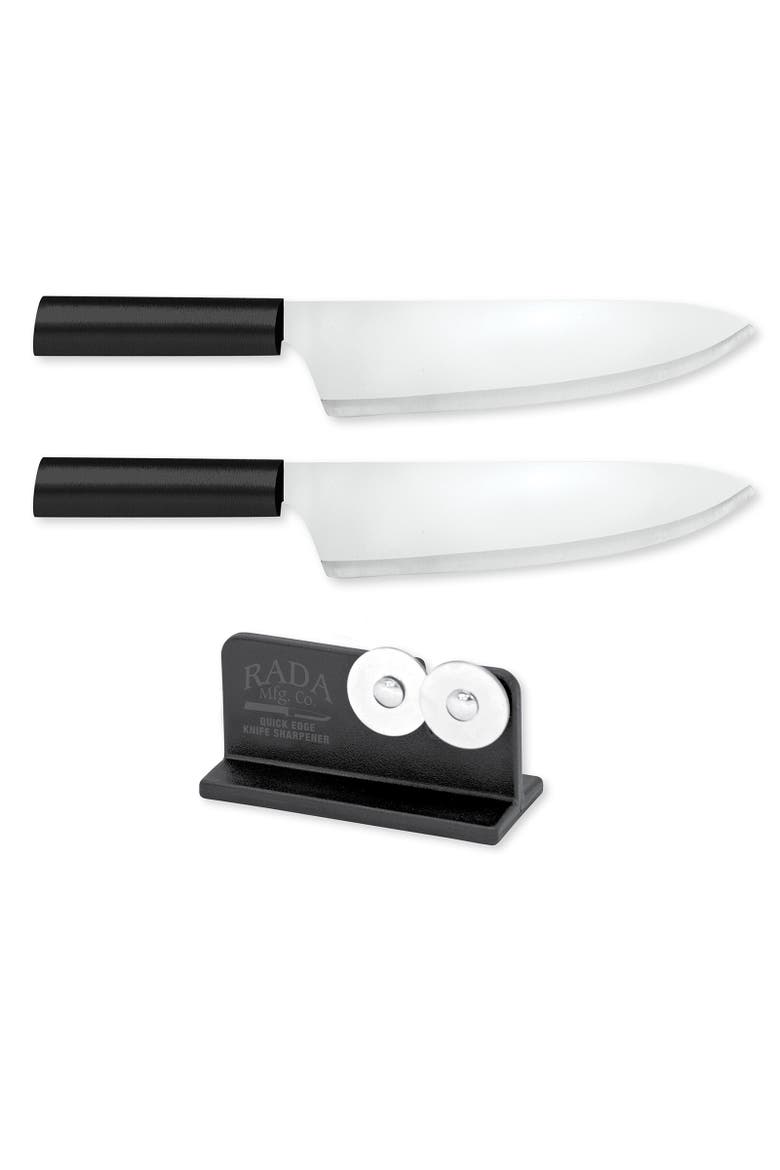 Cutlery 8.5-Inch French Chef Knife Set of 2 & Quick Edge Knife Sharpener, Main, color, Black