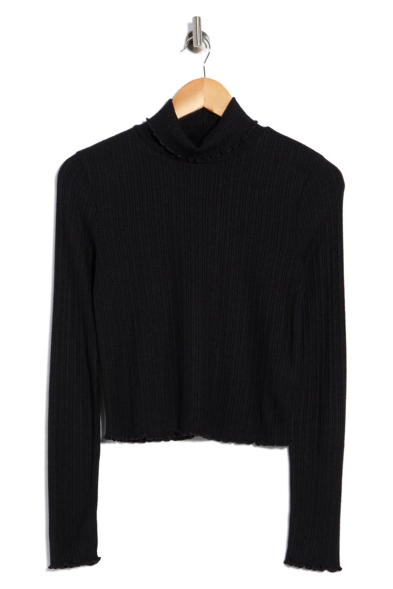 Ribbed Long Sleeve Turtleneck Crop Top, Alternate, color, TRUE BLACK