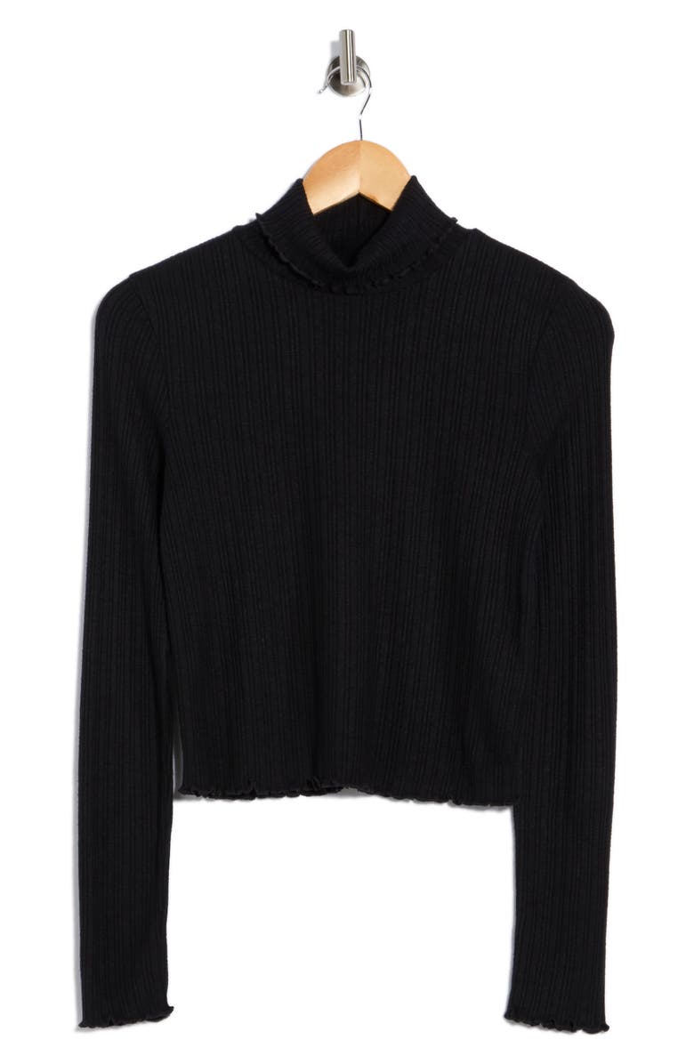 Madewell Ribbed Long Sleeve Turtleneck Crop Top, Alternate, color, True Black