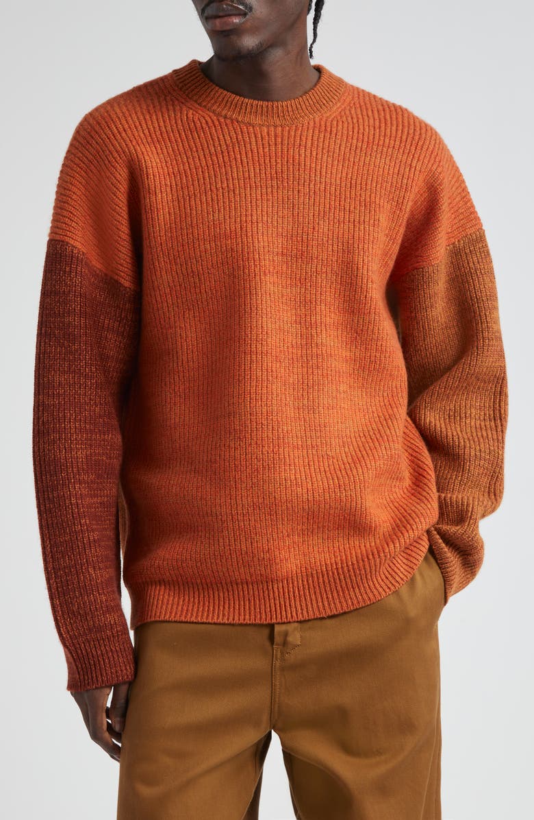 Waste Yarn Project Odd Colorblock Wool Blend Sweater, Main, color, Tonal Brown