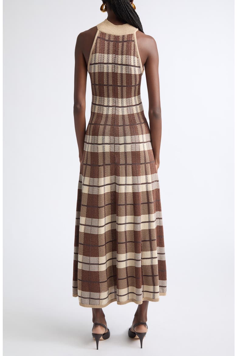 Louisa Metallic Plaid Knit Midi Dress, Alternate, color, HERITAGE BROWN PLAID