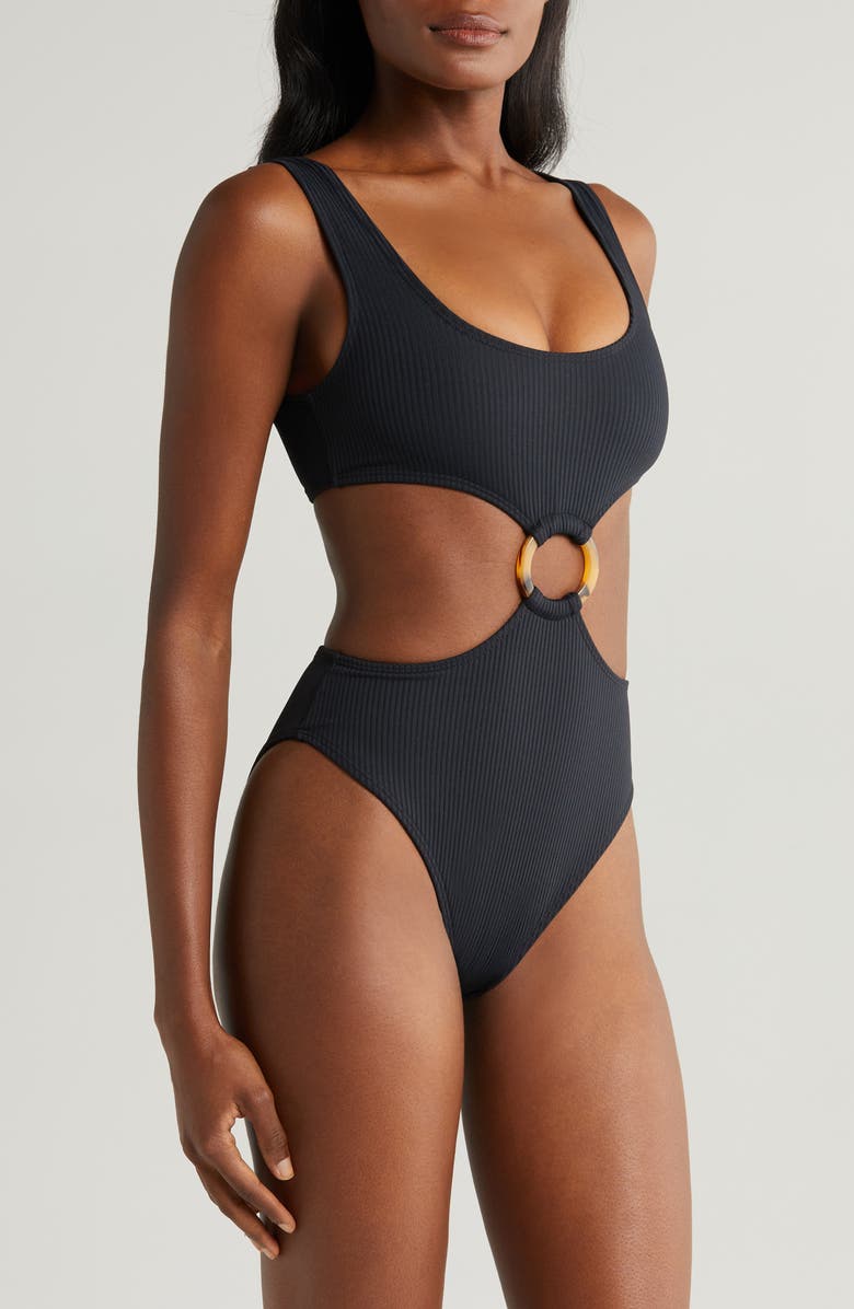 MONTCE Ky Rib Cutout One-Piece Swimsuit, Alternate, color, Black Rib