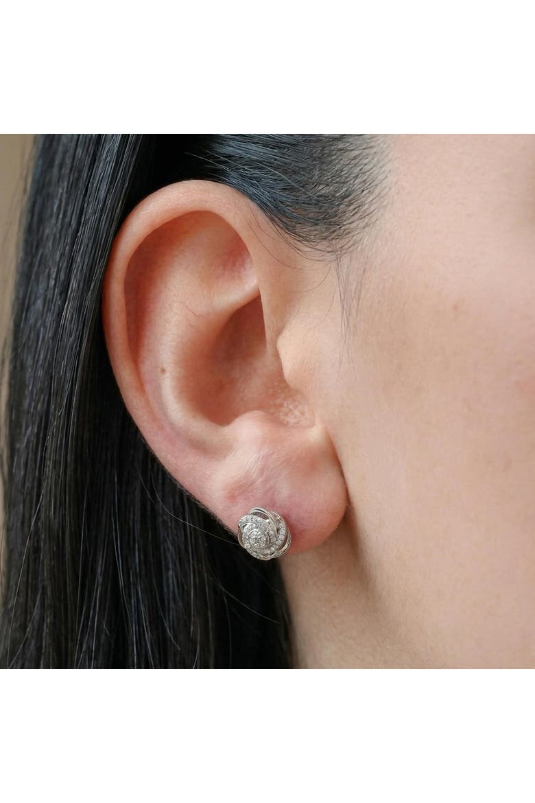 Diamond Rose Screw Back Stud Earrings, Alternate, color, Sterling Silver