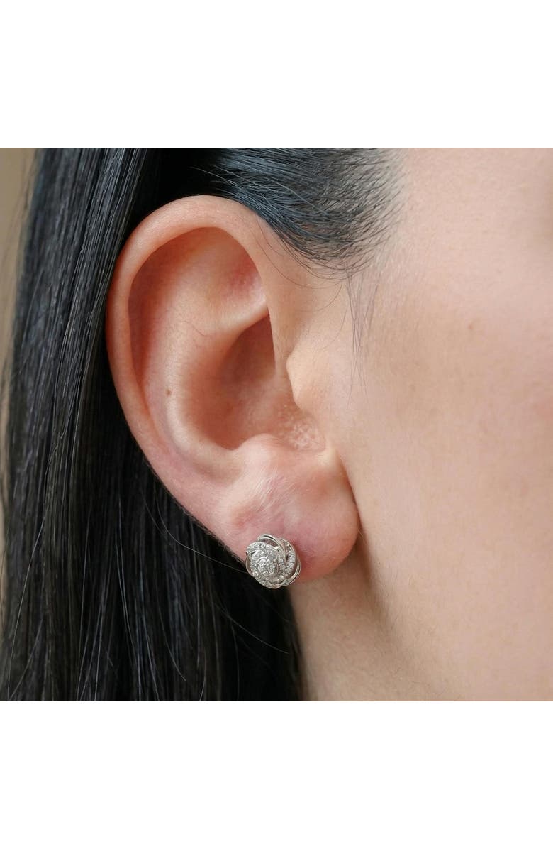 The Lovery Fine Jewelry Diamond Rose Screw Back Stud Earrings, Alternate, color, Sterling Silver