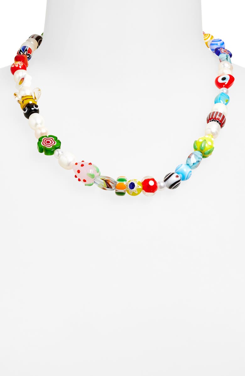 EYE CANDY LOS ANGELES Milliefiori Bead & Faux Pearl Necklace, Alternate, color, White/Gold/Multi