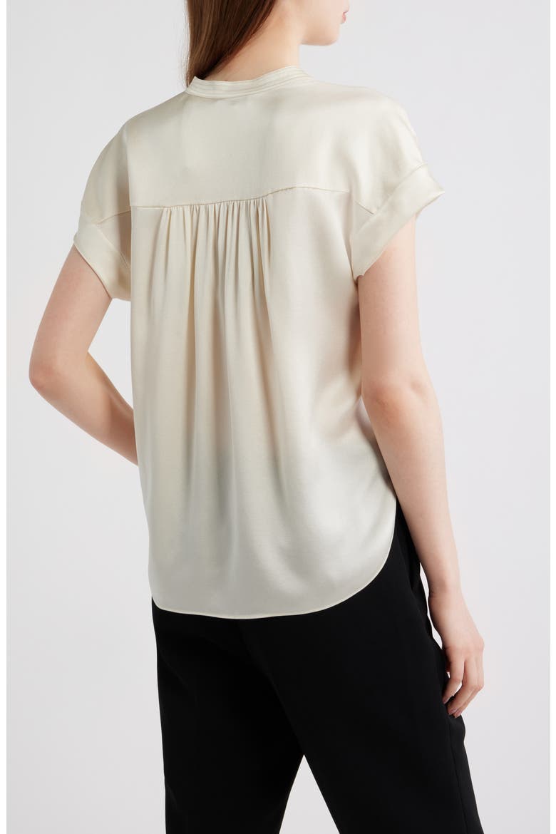 Shirred Detail Silk Top, Alternate, color, CREME