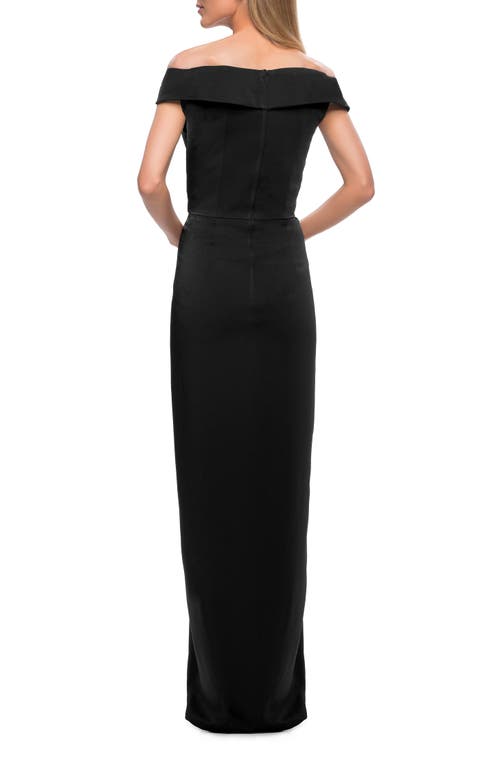 La Femme Long Jersey Dress With Ruching And Cap Sleeves In Black