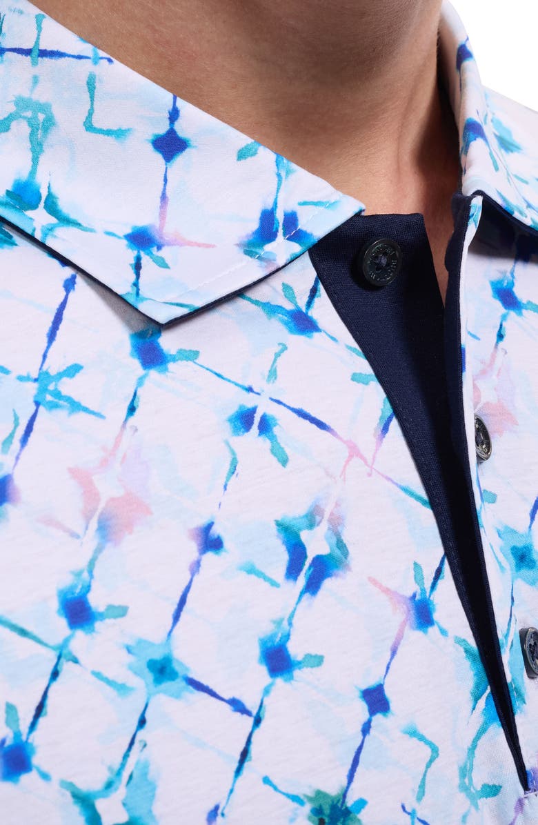 Bugatchi Hendrix Geo Print Pima Cotton Polo, Alternate, color, Aqua