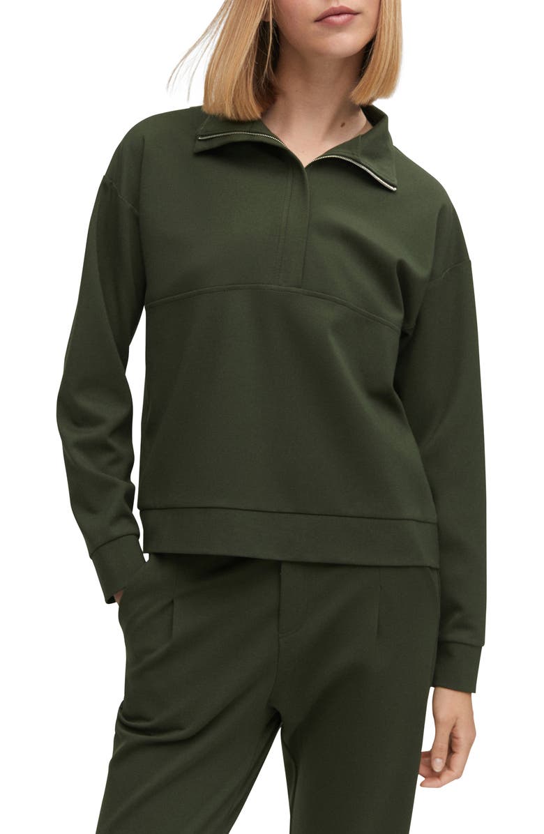 MANGO Half Zip Sweatshirt, Main, color, Khaki