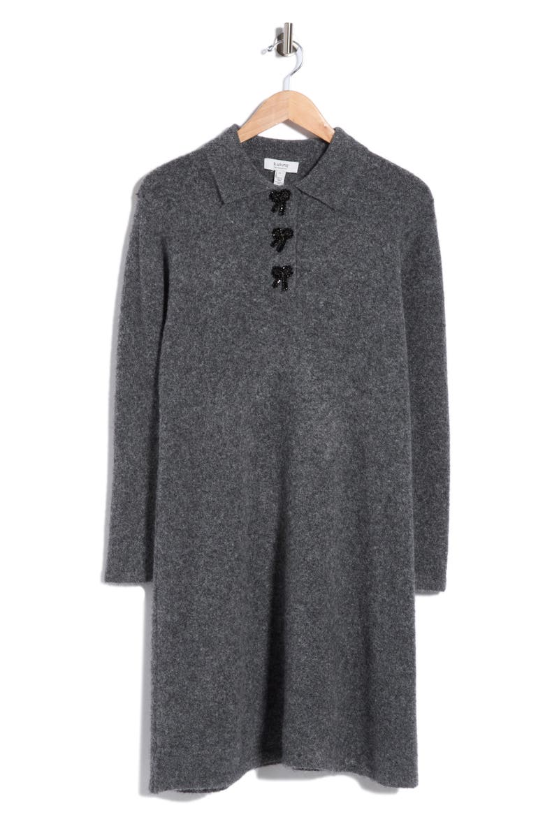 Collared Long Sleeve Sweater Dress, Alternate, color, PORT GREY MELANGE