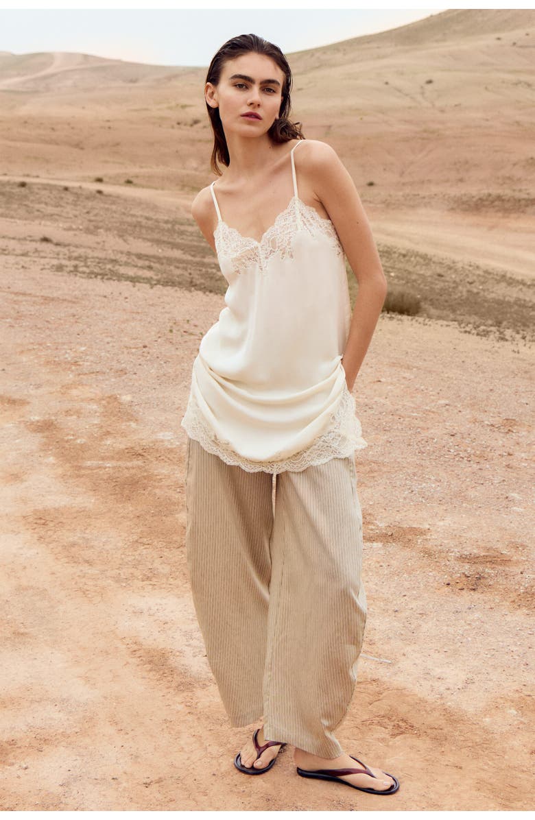 H&M Lace-trimmed Satin Slip Dress, Main, color, Cream
