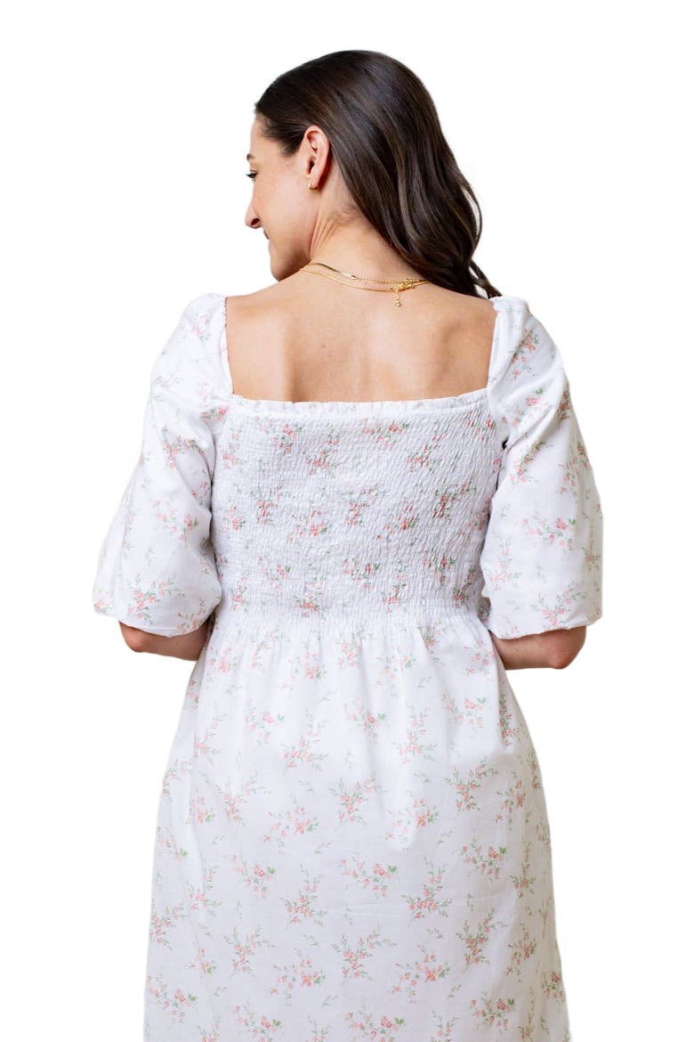 Women's Organic Smocked Bubble Sleeve Dress, Alternate, color, Pink and Green Bouquet Floral