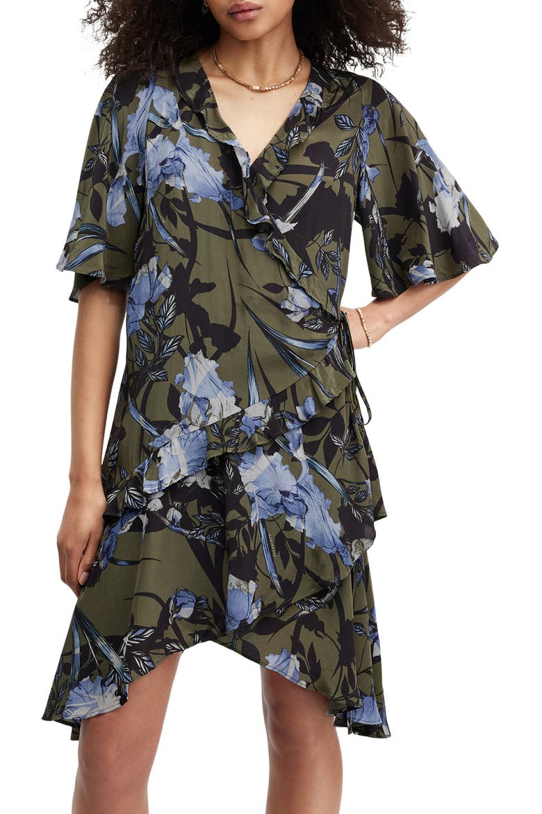Meagan Floral Print Wrap Dress, Alternate, color, DEEP KHAKI GREEN