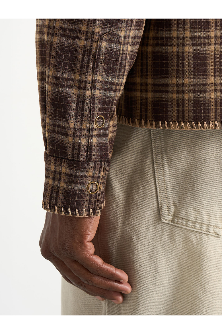 Blake Unisex Whipstitch Check Shirt, Alternate, color, Brown