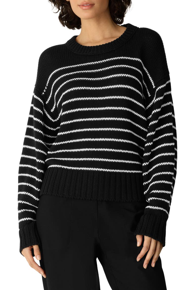 Striped Organic Cotton Crewneck Sweater, Main, color, BLACK WHITE