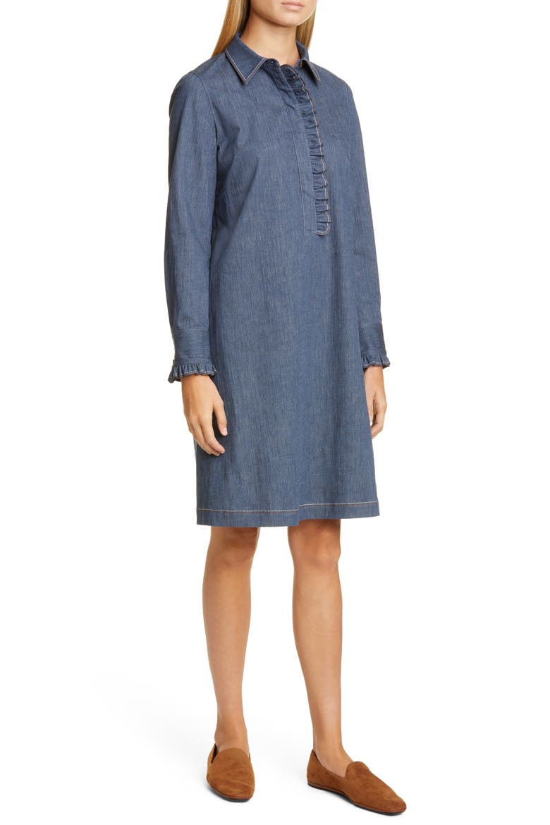 Fiona Long Sleeve Chambray Shirtdress, Main, color, RETRO BLUE