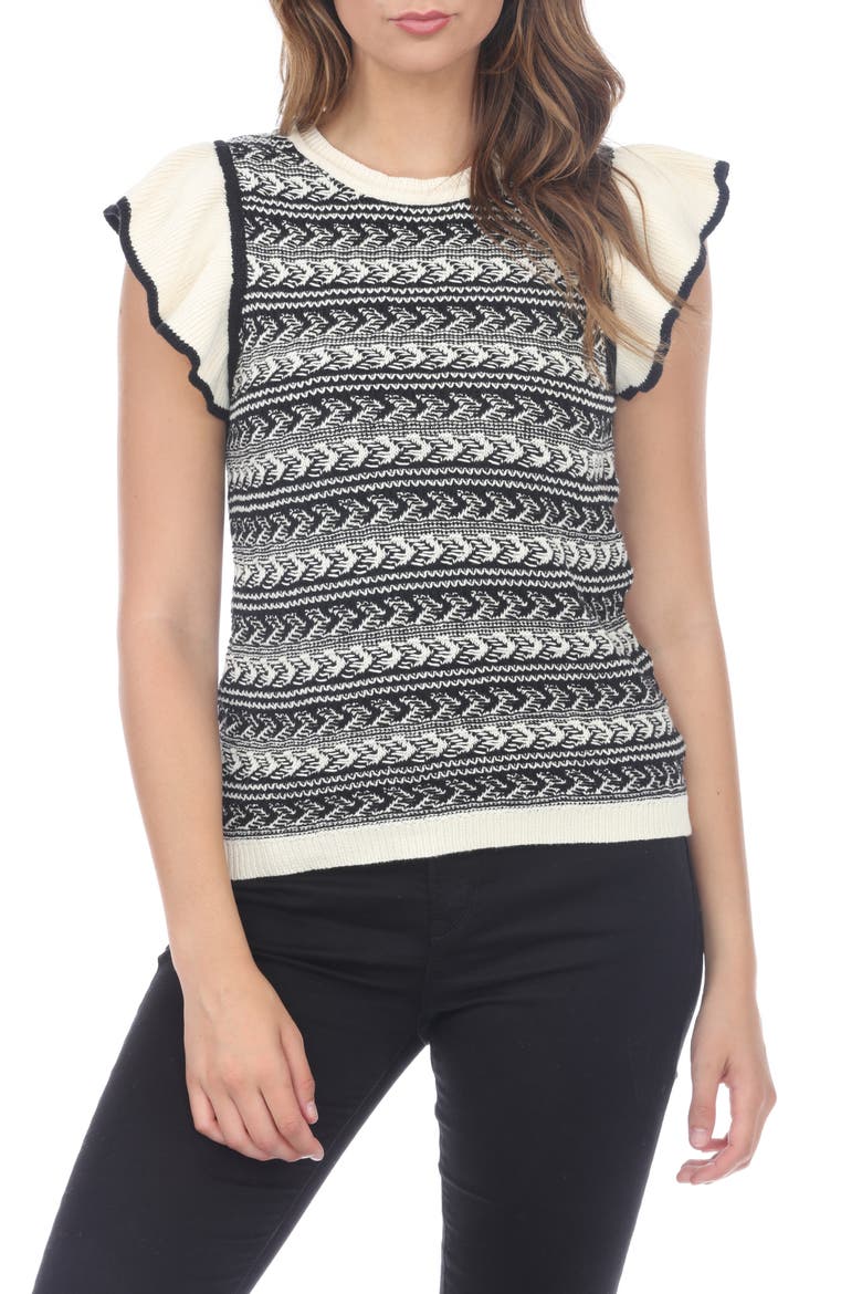 Ruffle Cap Sleeve Sweater, Main, color, BLACK