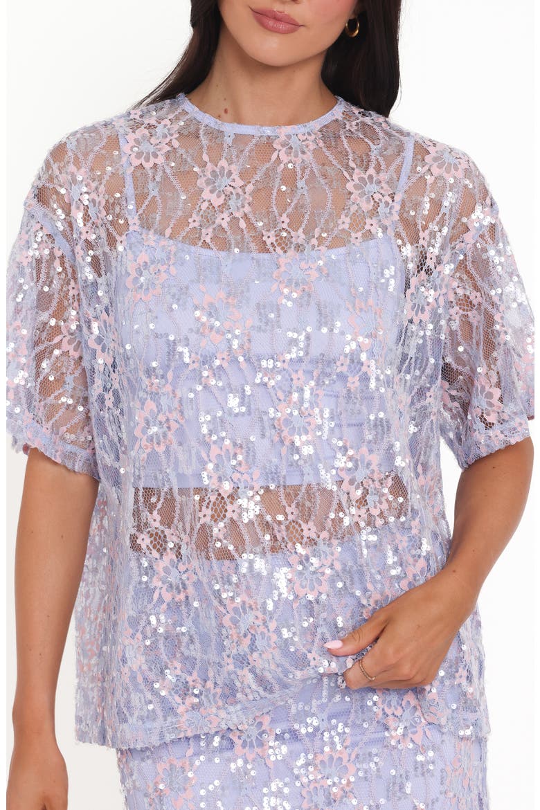 Yonder Oversize Check Sequin Floral Lace Top, Alternate, color, PURPLE