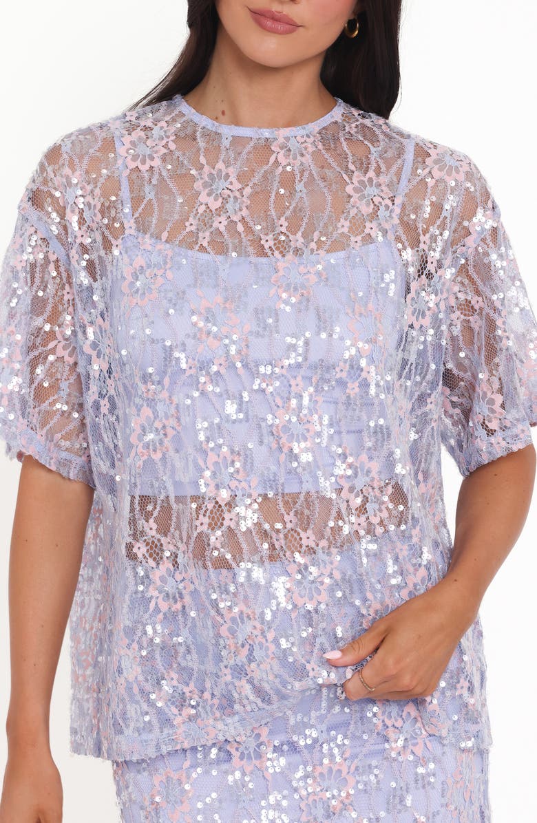 Petal & Pup Yonder Oversize Check Sequin Floral Lace Top, Alternate, color, Purple
