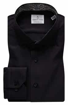Emanuel Berg Modern Fit Solid Black Cotton Twill Dress Shirt