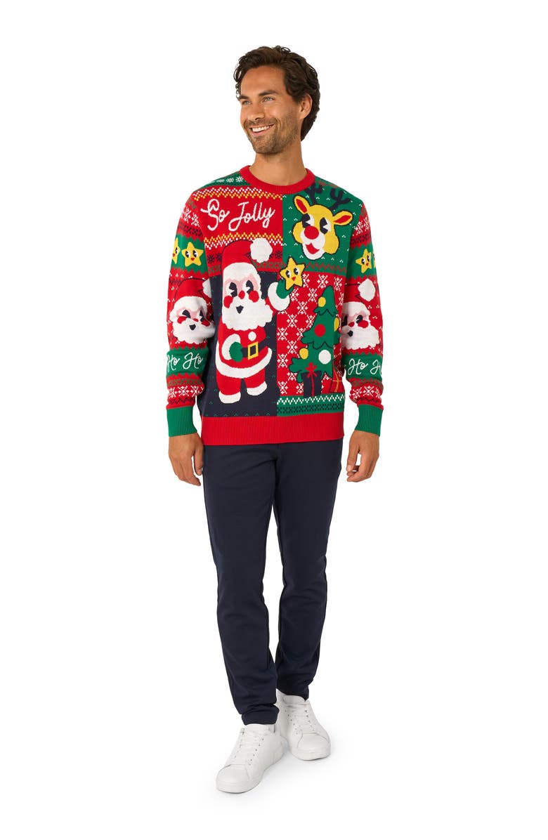 OppoSuits Happy Claus Christmas Crewneck Sweater, Alternate, color, Red Multi