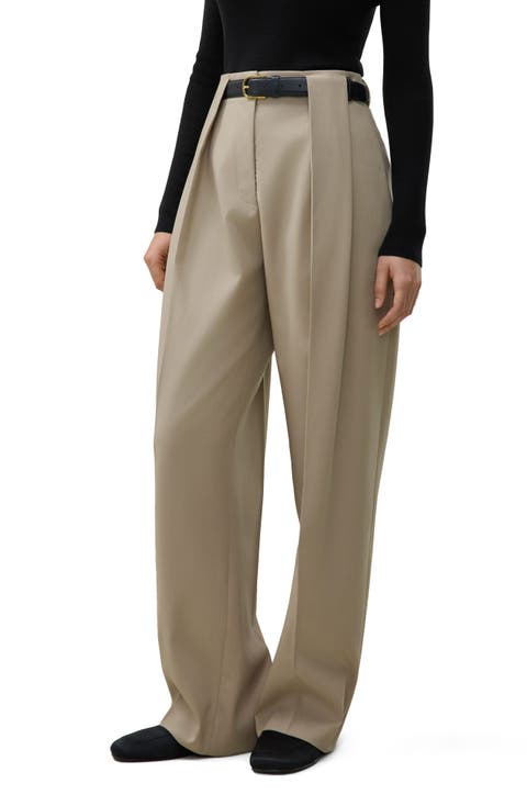 LILYSILK Box Pleated Silk-Wool Trouser