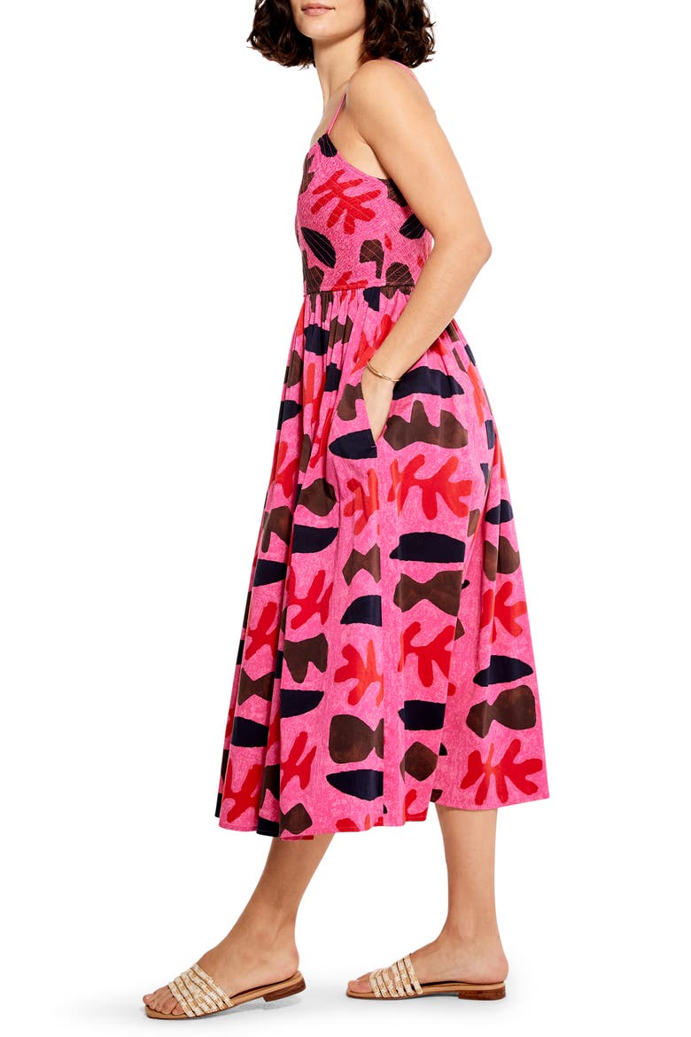 Cutout Crush Midi Fit & Flare Dress, Alternate, color, PINK MULTI