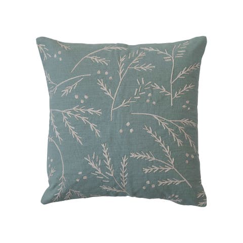 Square Cotton Slub Pillow with Floral Embroidery