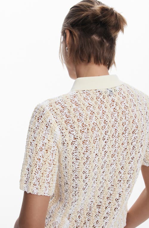 Desigual Stripe Open Stitch Cover-up Polo In White