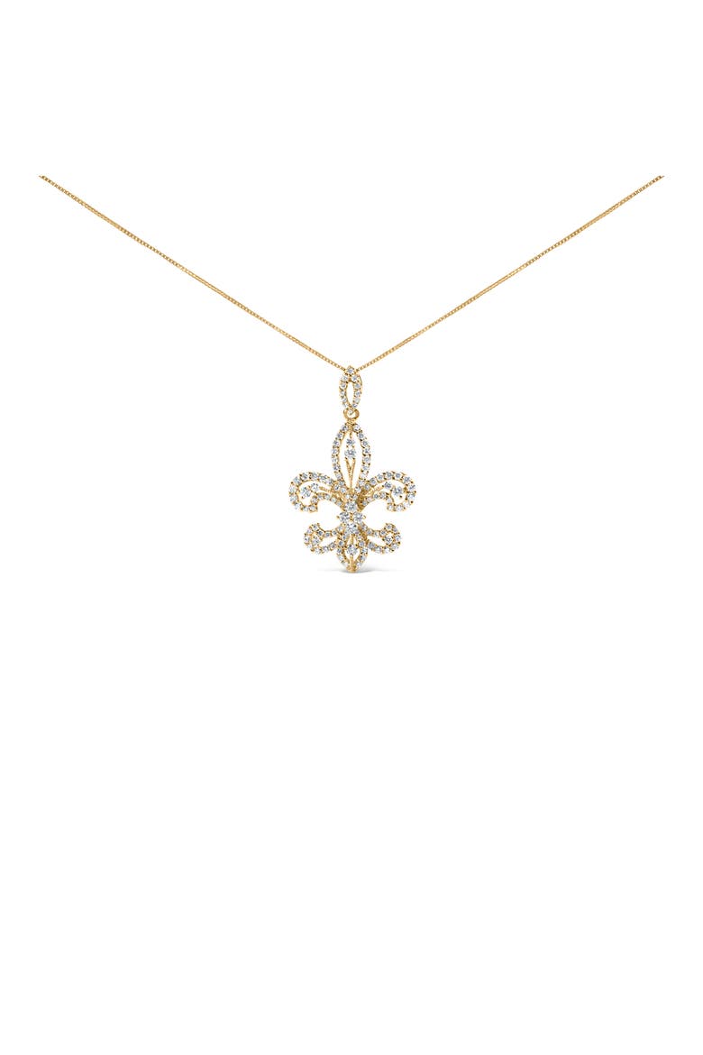 14K Yellow Gold 1.00 Cttw Round Diamond Fleur De Lis Pendant Necklace, Main, color, Yellow