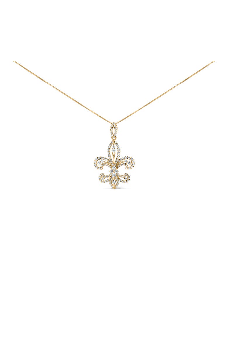 Haus of Brilliance 14K Yellow Gold 1.00 Cttw Round Diamond Fleur De Lis Pendant Necklace, Main, color, Yellow