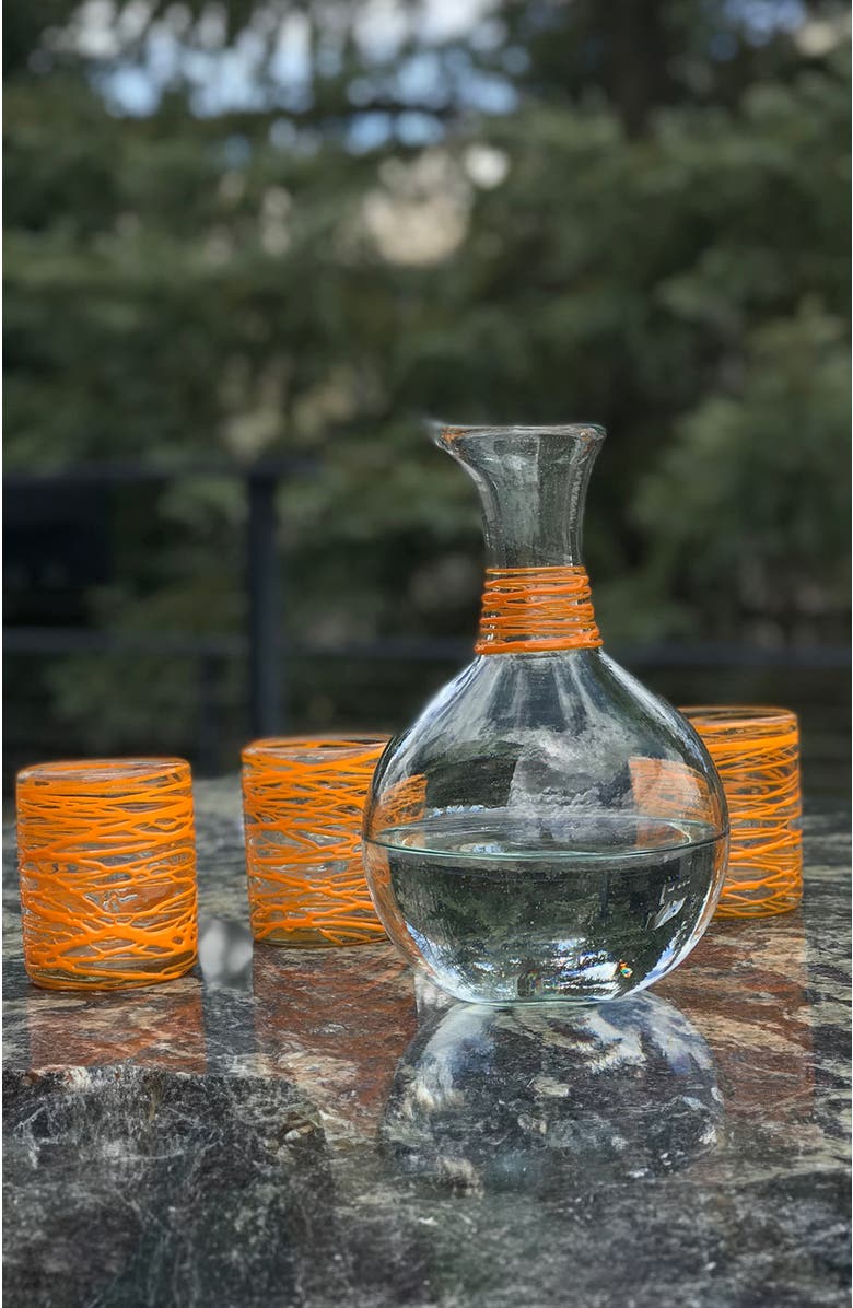 Verve Culture Handblown Glass Carafe - Orange Swirl, Alternate, color, Orange