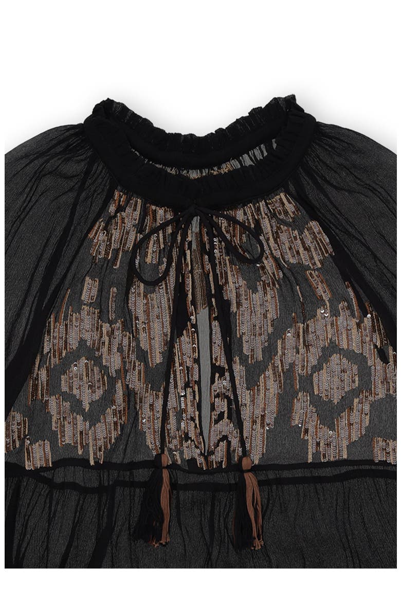 Arsia Embroidered Silk Chiffon Kaftan Dress, Alternate, color, BLACK