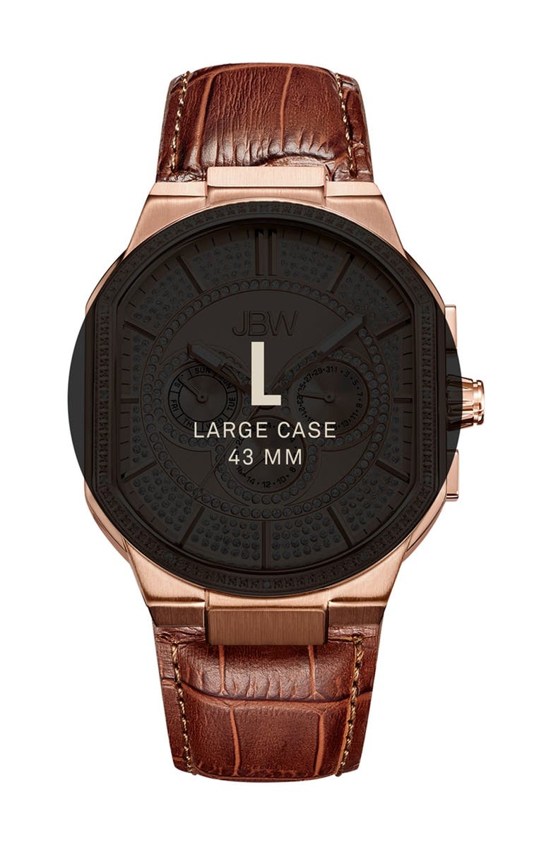 JBW Men's Orion Diamond Croc Embossed Leather Watch, 43mm - 0.12 ctw, Alternate, color, 