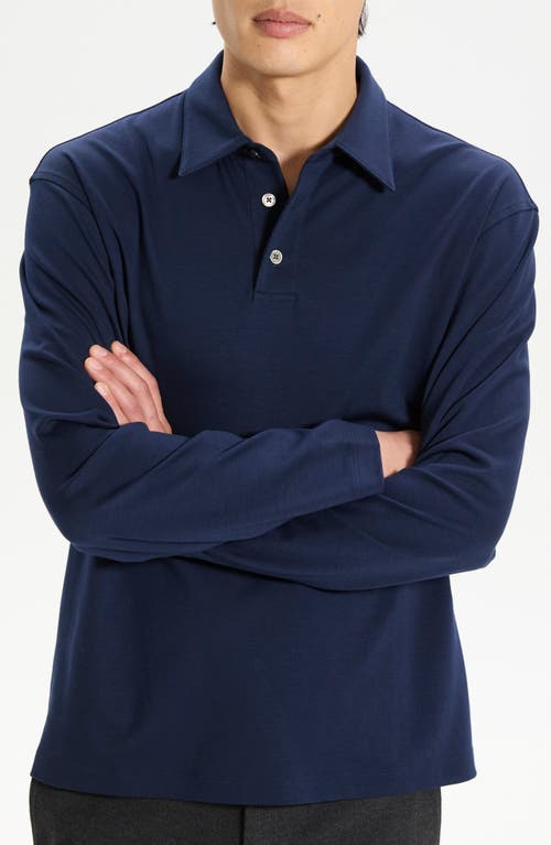 Theory City Relaxed Long Sleeve Cotton Polo In Blue