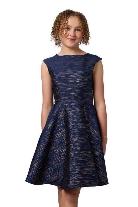Cap Sleeve Boat Neck Dress In Longer Length (Big Kid)