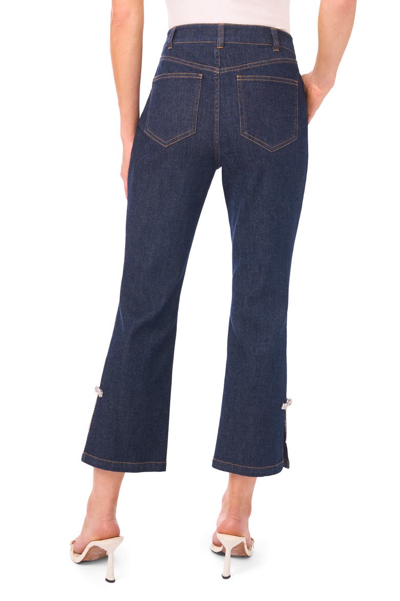 Rhinestone Bow Detail High Waist Crop Flare Jeans, Alternate, color, INDIGO NIGHT